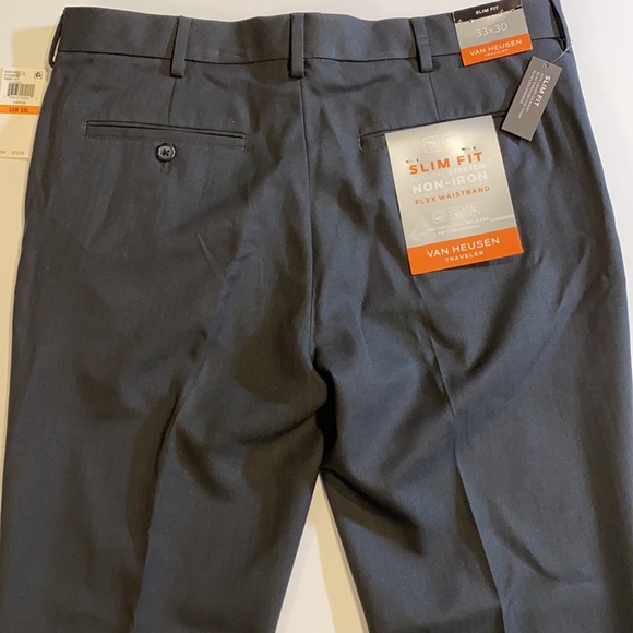 Van Heusen SZ 33 x 30 Traveler Slim Fit Flat Front Dress Pants New Charcoal D34 - Picture 5 of 15